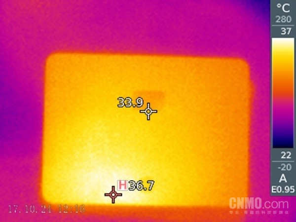 The temperature on the back of the fuselage after one hour
