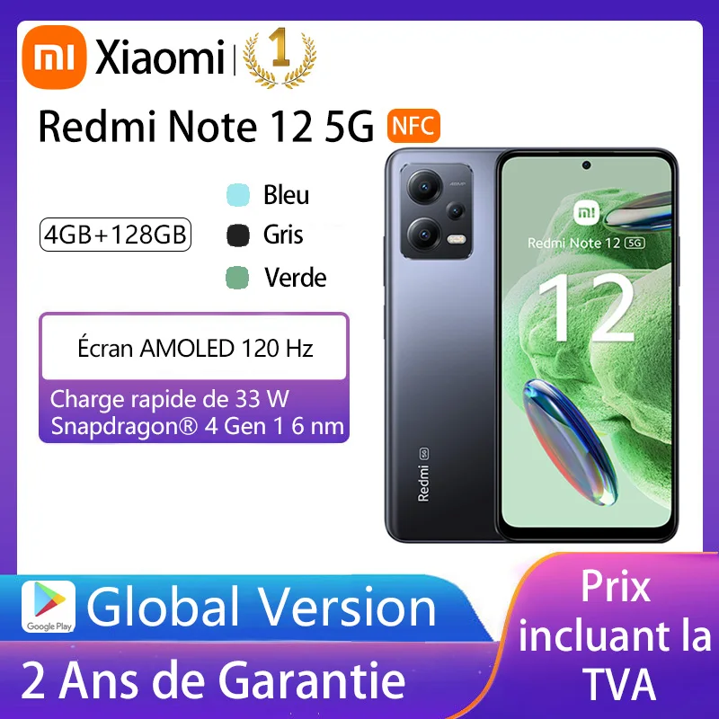 Xiaomi REDMI NOTE 12 5G, 8Gb RAM, 256Gb, color Gris
